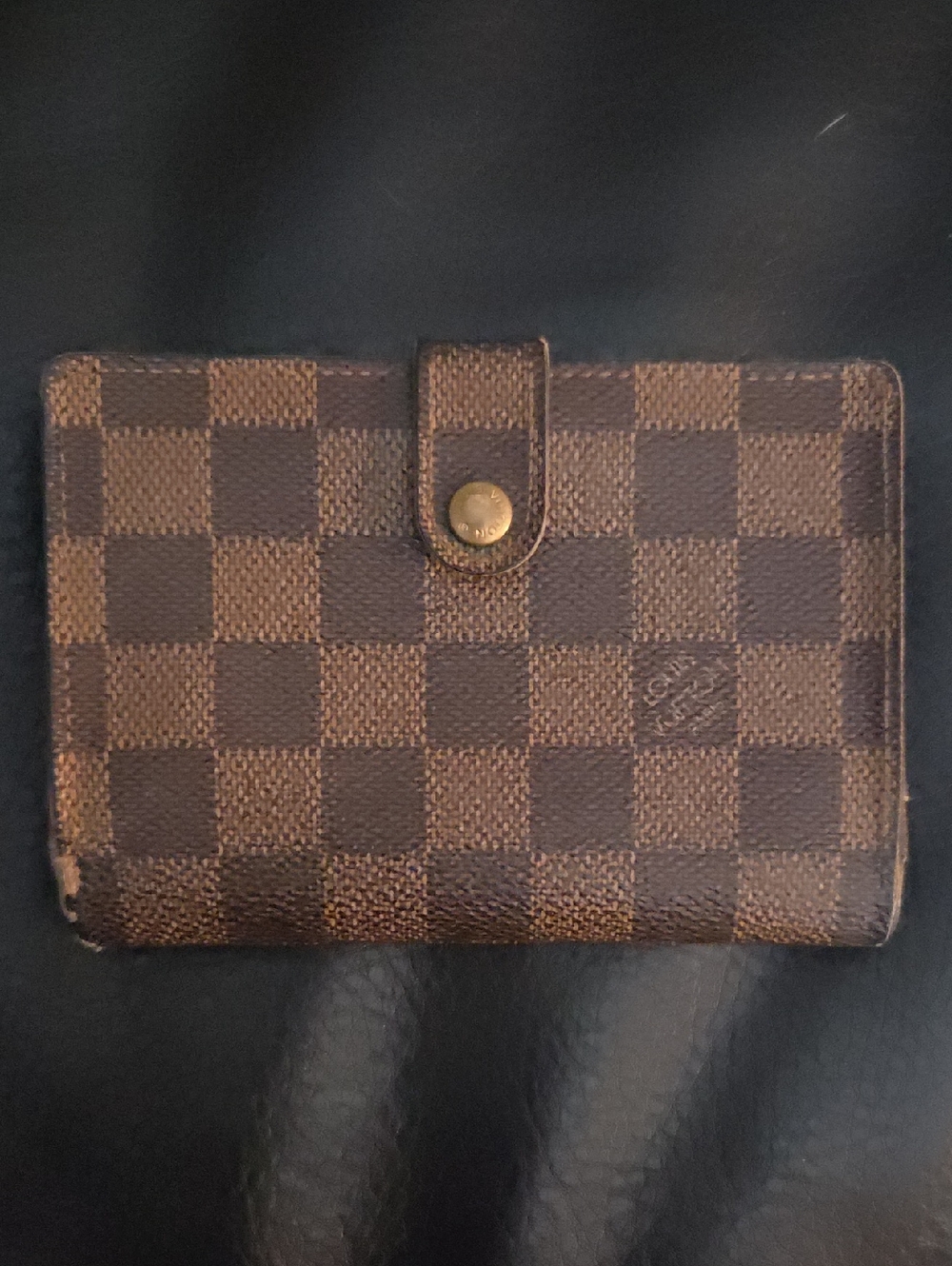 Authentic Louis Vuitton Brown Leather Damier Bi-Fold Wallet